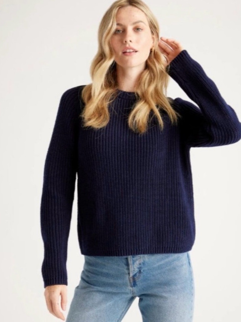 NWT Quince Organic Cotton Fisherman Crew Sweater, Size S